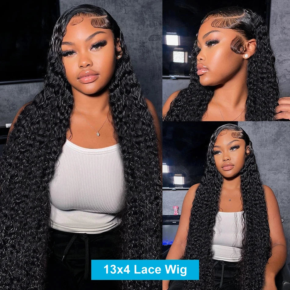 Deep Wave 13x6 Lace Frontal Wig 30 32 34 Inch Transparent 13x4 Water Wave Lace Frontal Human Hair Wigs For Women 4x4 Lace Wig