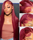 Silky Straight 99J Burgundy 13X6 HD Lace Front Human Hair Wigs 180 Density 26 28 30 Inch Red Colored Glueless Wig Pre-plucked