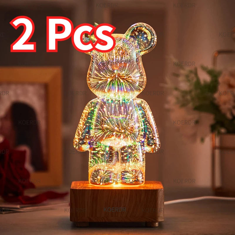 3D Fireworks Bear Night Light Lamp 3 colors 2pcs - IHavePaws