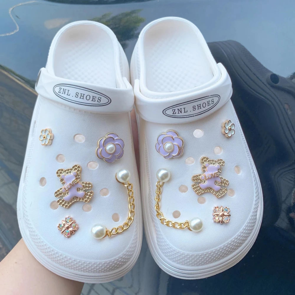 Shoe Charms for Crocs DIY Lovely Purple Bear With Gold Rim Decoration Buckle for Croc Shoe Charm Accessories Party Girls Gift A - IHavePaws