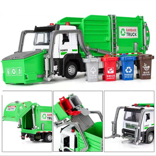 1/32 City Garbage Collection Truck Car Model Toy Garbage Sorting Sanitation Clearing Vehicle Car Model Sound and Light Kids Gift