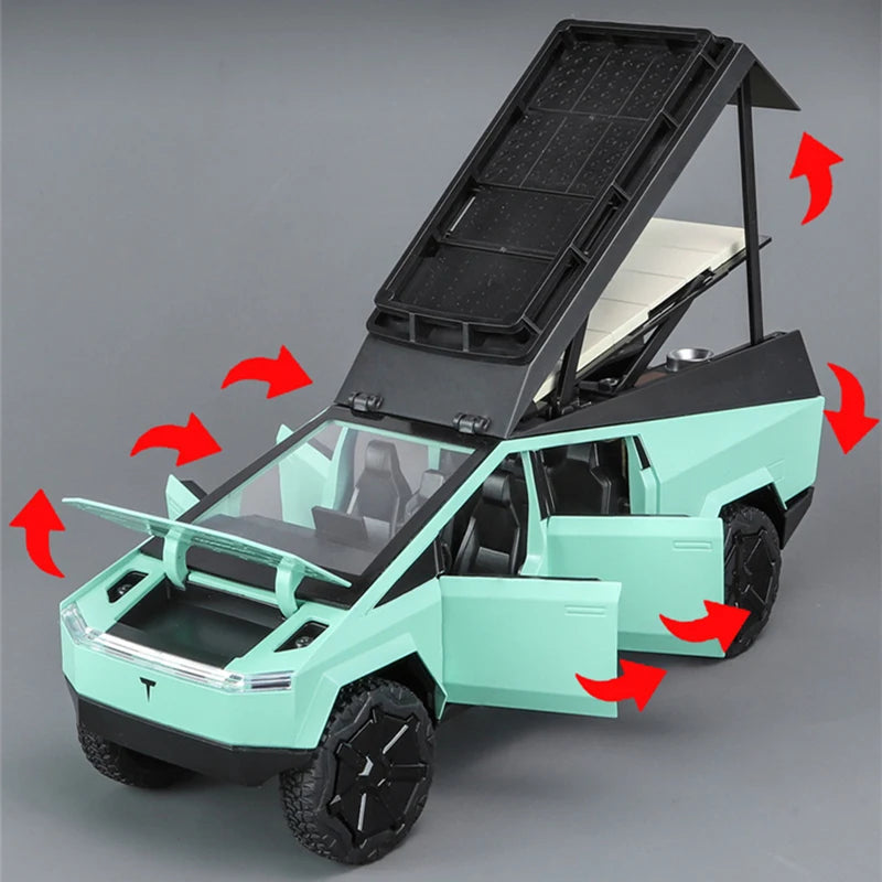 1/24 Tesla Cybertruck Pickup Alloy Camping RV Car Model Diecast Metal Toy Van Motorhome Touring Car Model Sound Light Kids Gifts - IHavePaws