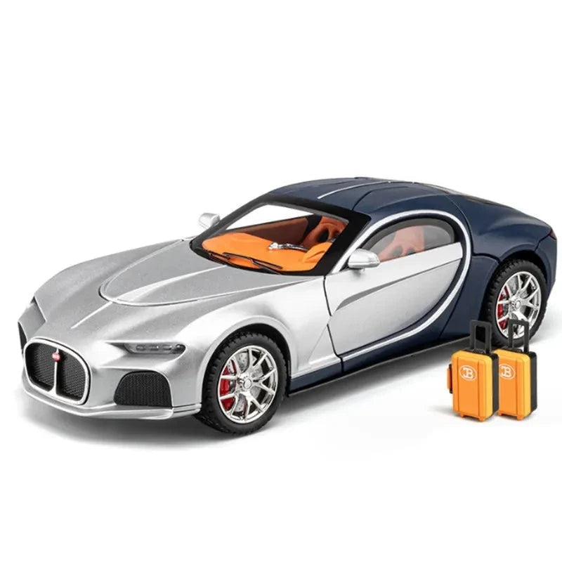 1:24 Bugatti Atlantic Alloy Sports Car Model Diecasts Metal Toy Vehicles Car Model Simulation Sound Light Collection Kids Gifts Blue with silvery - IHavePaws