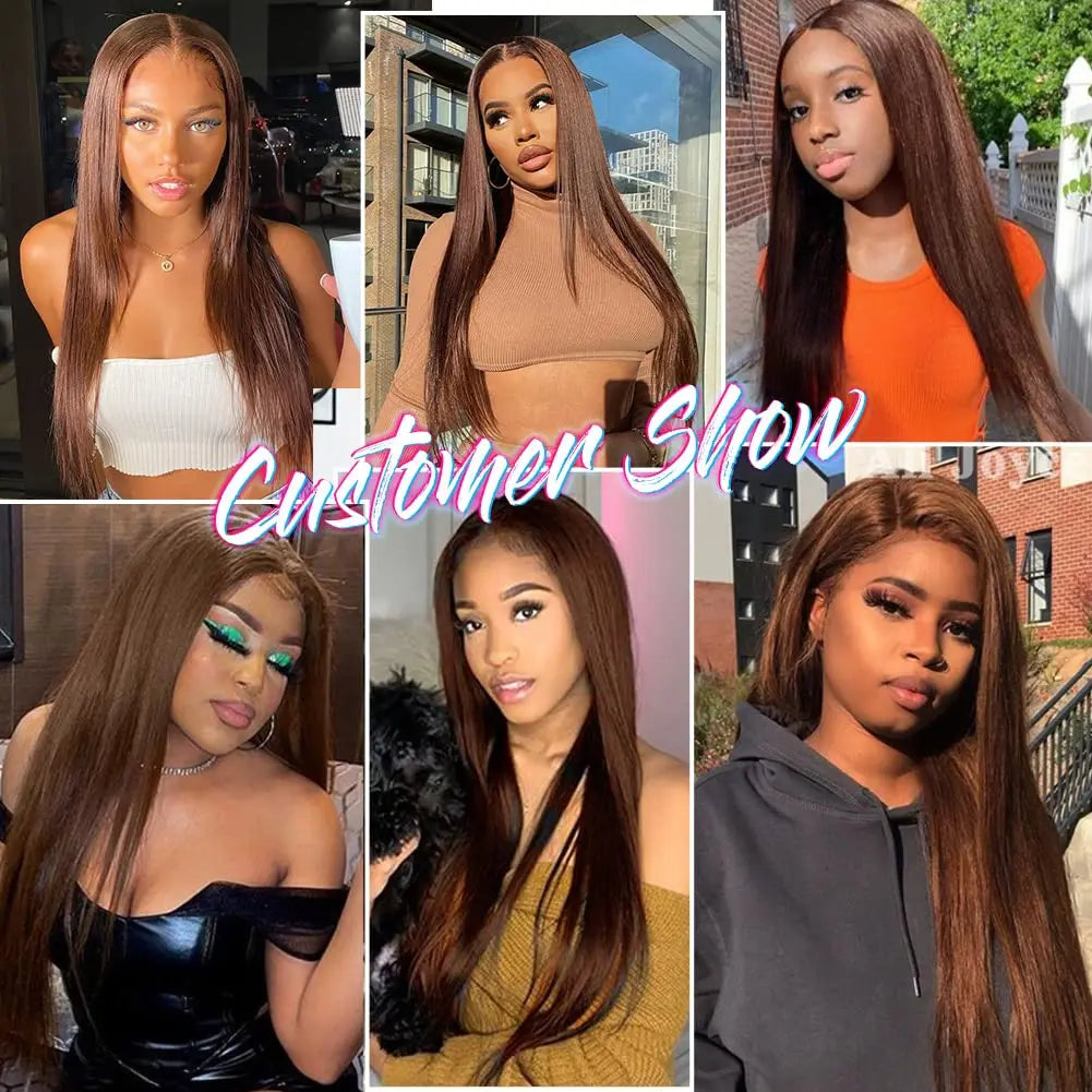 Chocolete Brown Bone Straight Lace Front Wigs Human Hair 13x6 13x4 Human Hair Lace Frontal Wigs Transparent Lace Wig For Women