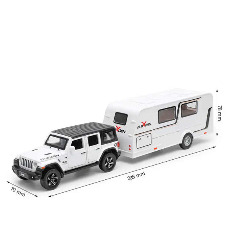 1/32 Alloy Trailer RV Car Model Diecast Metal Recreational Off-road Vehicle Truck Camper Car Model Sound and Light Kids Toy Gift B White - IHavePaws