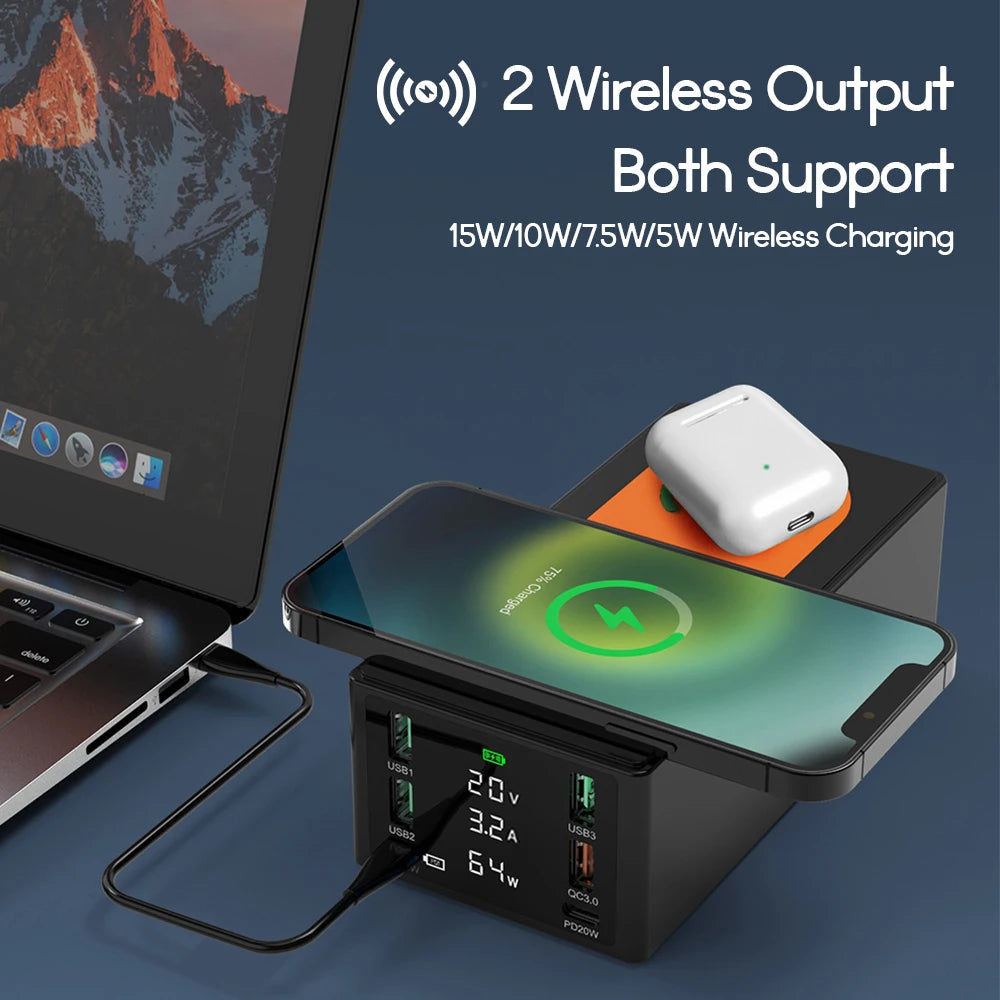 150W USB Charger HUB Charging Station Wireless Charger For iPhone 12 11 Samsung Xiaomi USB C PD Charger For Macbook Pro Air iPad