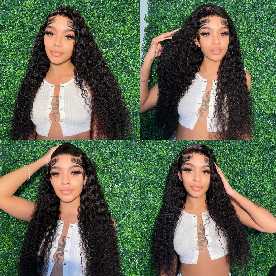 Deep Wave 13x6 HD Transparent Lace Frontal Human Hair Wigs 180% 30 32 34Inch Brazilian Remy 13x4 Water Curly Front Wig For Women