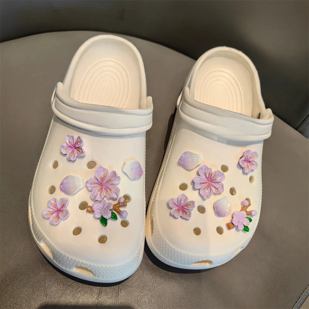 DIY Romantic Cherry Blossom Shoe Charms for Crocs Clogs Slides Sandals Garden Shoes Decorations Charm Set Accessories Kids Gifts - ihavepaws.com
