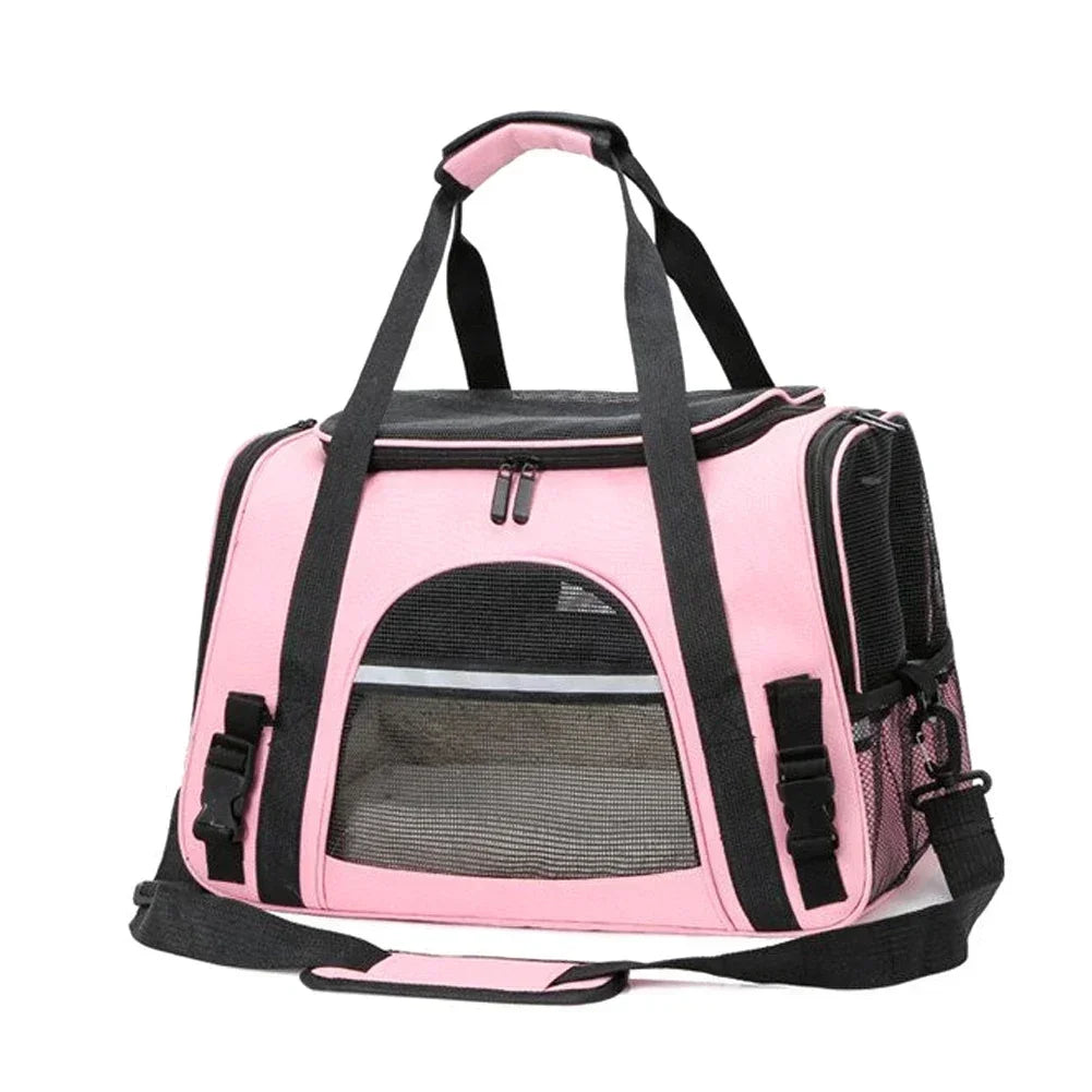 Dog Carrier Bag With Thick Cotton Cushion Pet Aviation Backpack Anti-suffocation Black Pink - IHavePaws