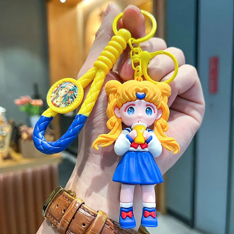 New Sailor Moon Figure Keychain Cartoon Cute Girl Keyring Pendant Women's Car Key Chain Accessories Bag Charm Gift for Daughter Blue - ihavepaws.com