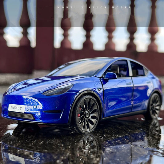 1:24 Tesla Model Y SUV Alloy Car Model Diecast Metal Toy Vehicles Car Model Simulation Collection Sound and Light Childrens Gift - IHavePaws
