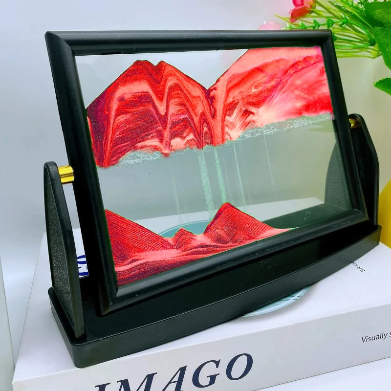 3D Rotatable Moving Sand Art Painting Square Glass Deep Sea Sandscape Rose Red / M(21x15cm) - IHavePaws
