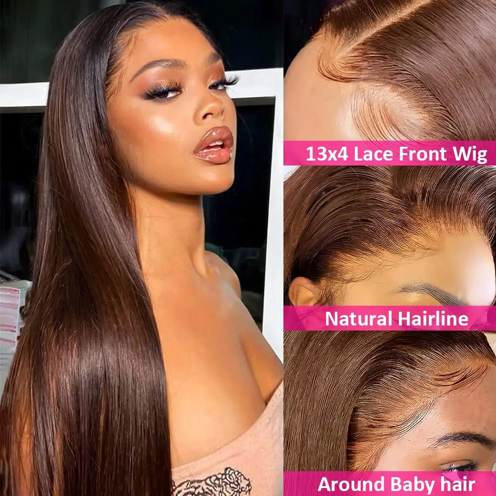 Chocolete Brown Bone Straight Lace Front Wigs Human Hair 13x6 13x4 Human Hair Lace Frontal Wigs Transparent Lace Wig For Women