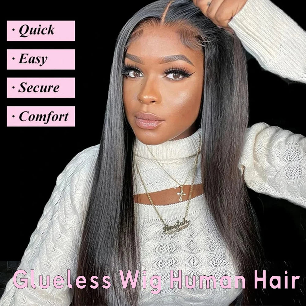 180% Straight Glueless Wig Human Hair Bone Straight 5x5 Lace Closure Human Hair Wigs For Women 6x4 Pre-Cut Lace Closure Wig