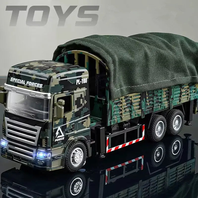 Alloy Tactical Truck Armored Car Model Diecast Military Personnel Carrier Transport Vehicle Model Sound and Light Kids Toys Gift - IHavePaws