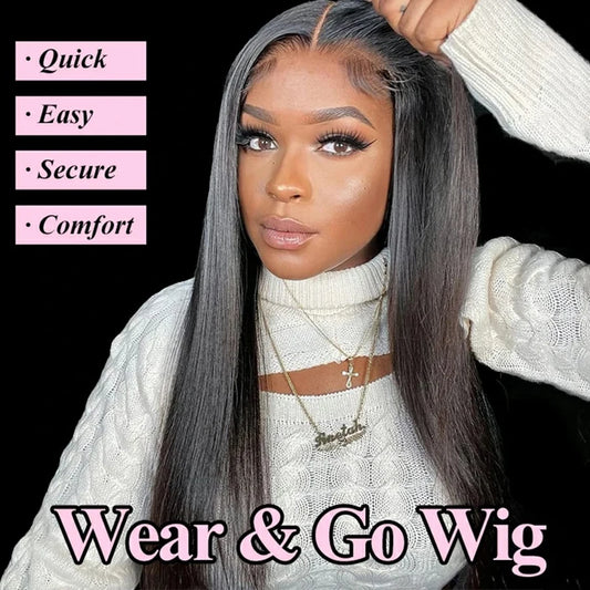 Wear Go Glueless Wig Straight 6x4 5x5 Pre Cut Pre plucked Lace Closure Glueless Wig Human Hair Ready To Wear Pre plucked No Glue