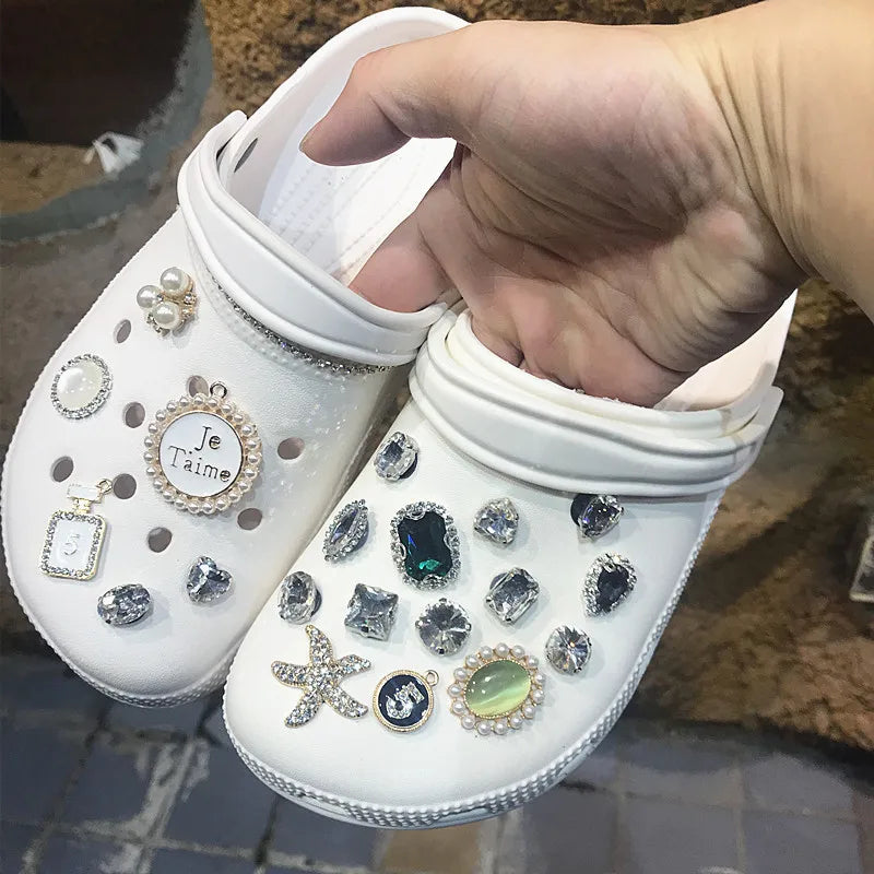Luxury Rhinestone Pearl Charms for Croc Designer DIY Gem Shoes Decaration Charm for Crocs Clogs Kids Women Girls Gifts C - IHavePaws