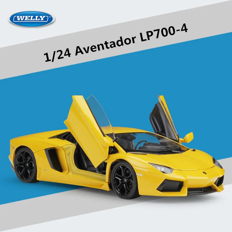 WELLY 1:24 Lamborghini Aventador LP700-4 Alloy Racing Car Model Diecast Metal Sports Car Vehicles Model Simulation Kids Toy Gift Yellow - IHavePaws