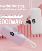 5000mAh Mini Fast Charge Power Bank Portable Lightweight External Battery For iPhone Samsung Xiaomi Built-in Lightning Plug - IHavePaws