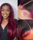 T99J Burgundy Straight Glueless Wig Human Hair Ready To Wear And Go PrePlucked For Women Pre cut 5x5 Hd Lace Closure Wigs