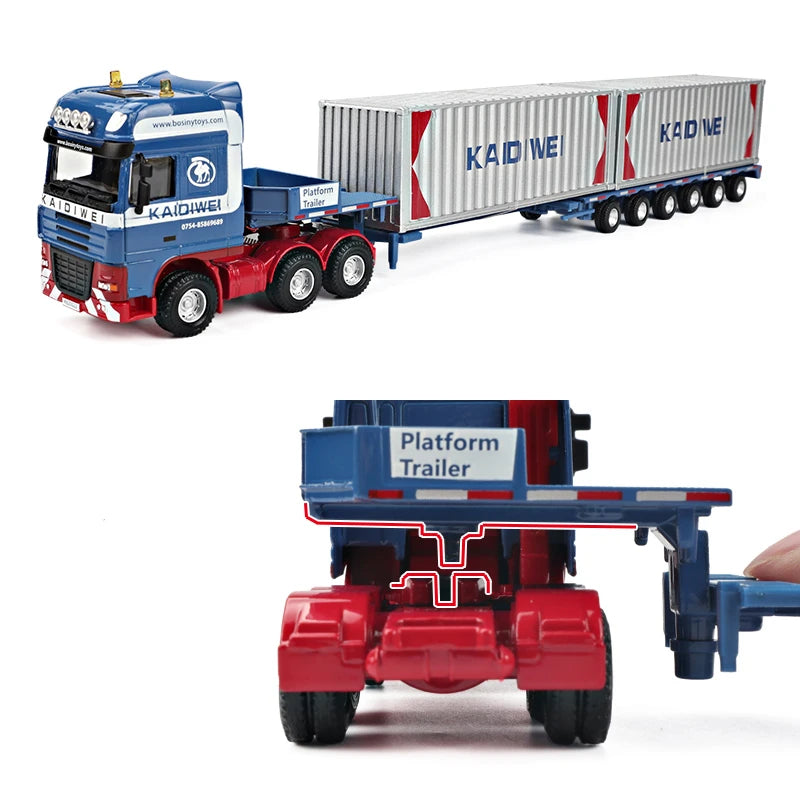 1/50 Diecast Urban Container Transport Car Model Alloy Metal Engineering Transport Truck Vehicle Semi Trailer Car Model Kids Toy