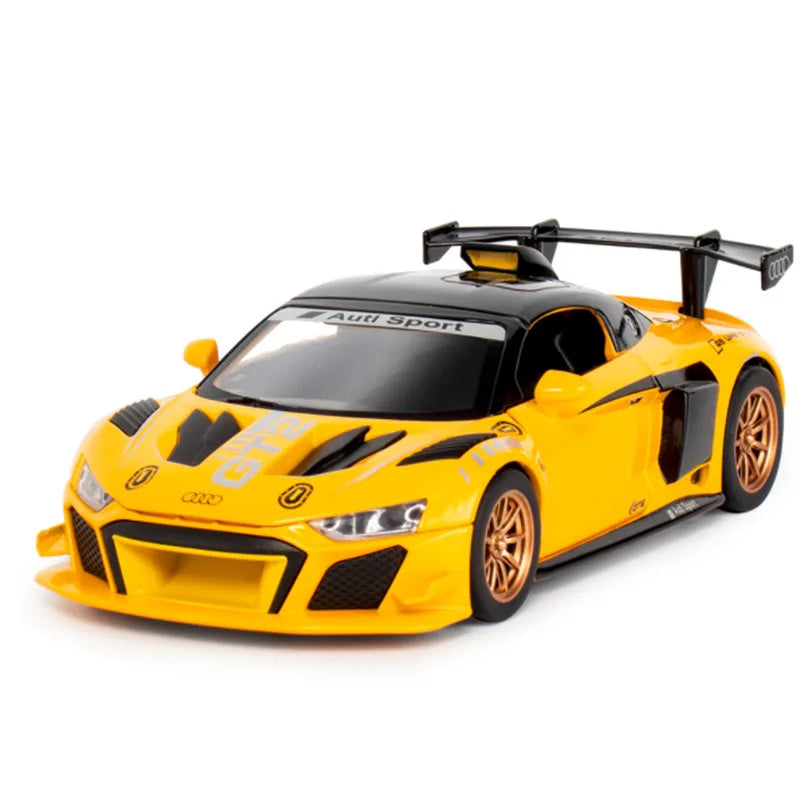1:24 AUDI R8 GT2 Alloy Track Racing Car Model Diecast Metal Toy Sports Car Model Simulation Sound and Light Collection Kids Gift Yellow - IHavePaws