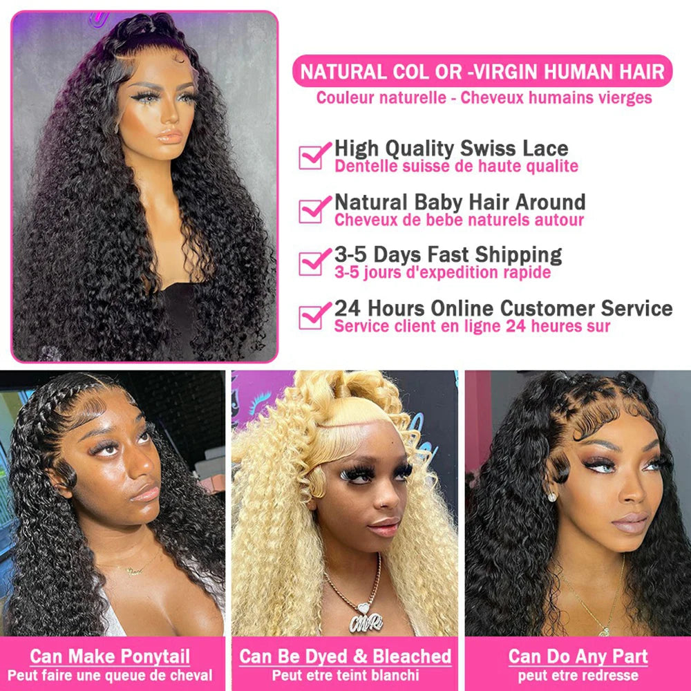 30 Inch Deep Wave Frontal Wig Human Hair 13x4 Curly Lace Front Wig Full Transparent Lace Water Wigs Body Wave Wigs 200 Density