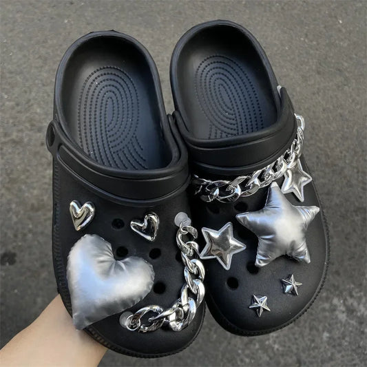 Y2K Shoe Charms for Crocs DIY Silver Five-pointed Star Decoration Buckle for Croc Shoe Charm Accessories Kids Party Girls Gift A - IHavePaws