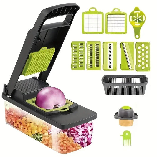 14-piece/set, multi-purpose vegetable cutter and fruit slicer with container - IHavePaws
