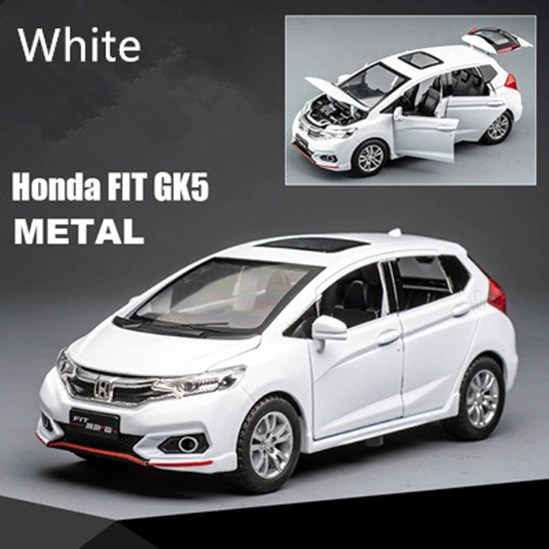 1/28 HONDA Fit GK5 Alloy Car Model Diecasts Metal Toy Sports Car Vehicles Model Simulation Sound and Light Collection Kids Gifts White - IHavePaws