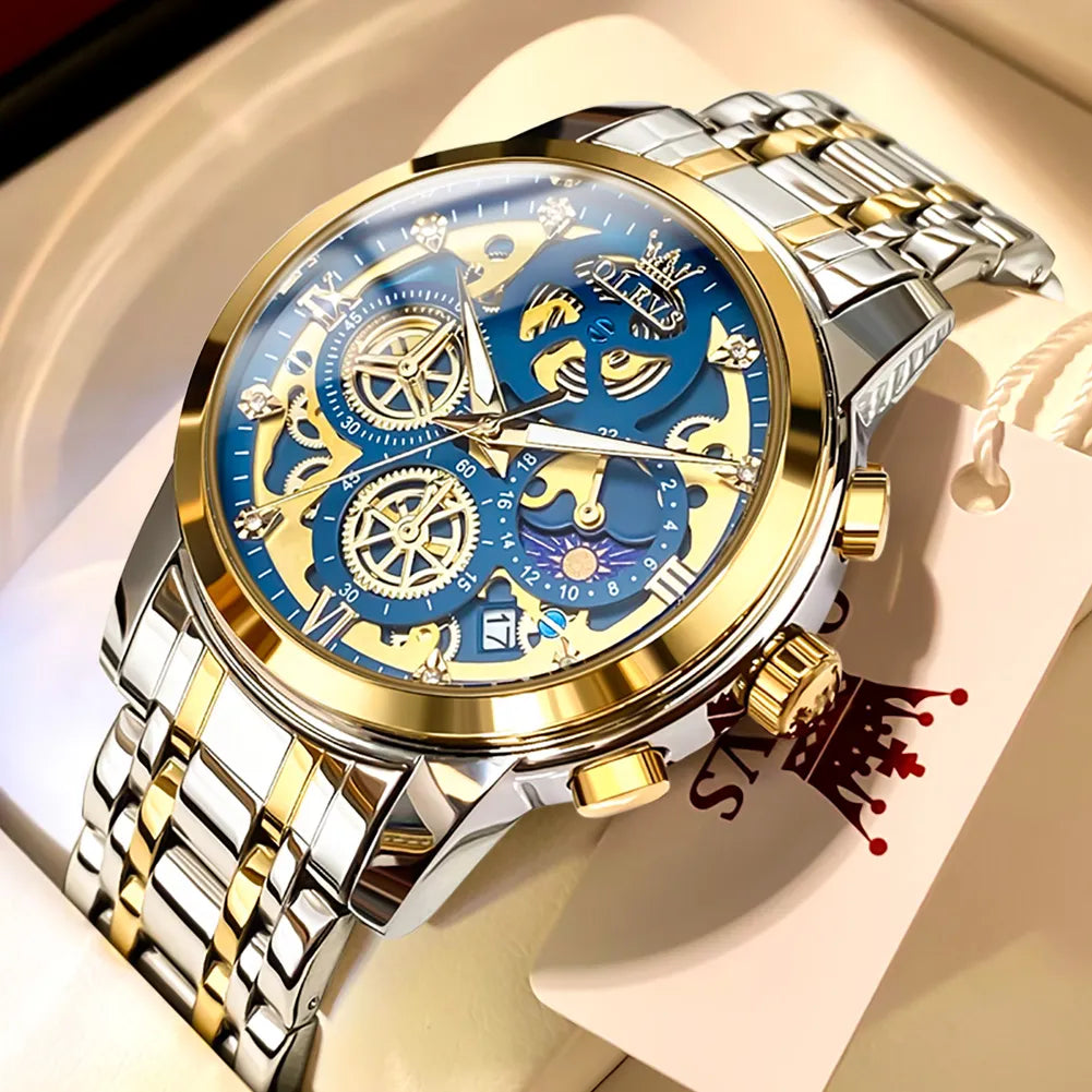 OLEVS Men's Watches Top Brand Luxury Original Waterproof Watch for Man Gold Skeleton Style GDJL - ihavepaws.com