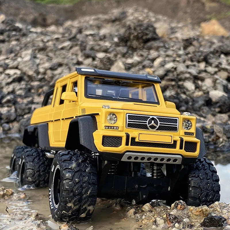 1:28 G63 G65 6*6 Big Tyre Alloy Pickup Car Model Diecast & Toy Metal Off-Road Vehicles Car Model High Simulation Yellow - IHavePaws