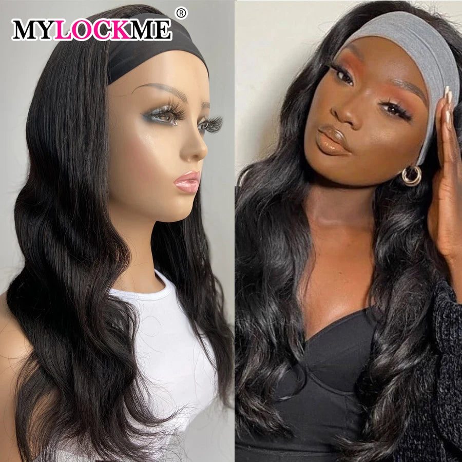 MYLOCKME Women's Headband Wig Human Hair Straight Glueless Brazilian Wigs For Black Women Remy Full Machine Made Fast Delivery