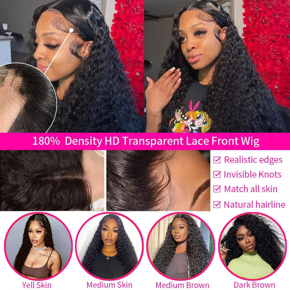 Deep Wave 13x6 HD Lace Frontal Wig Brazilian Curly Human Hair Wigs For Women Lace Front Human Hair Wig Pre Plucked 34 Inch