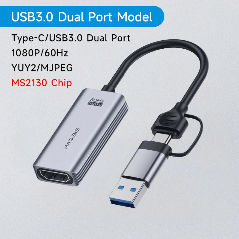 Hagibis USB 3.0 Video Capture Card HDMI-compatible to USB/Type-c Game Grabber Record ms2130 for Switch Xbox PS4/5 Live Broadcast MS2130-1080P60Hz - IHavePaws