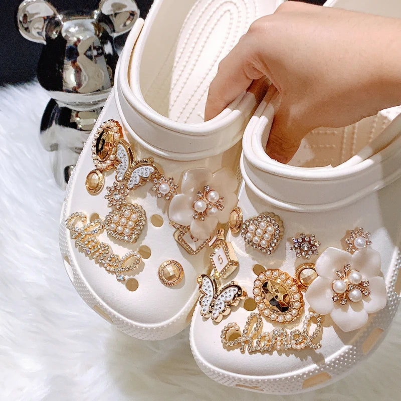 Shoe Charms for Crocs DIY Diamond Pearl Chain Gemstone Decoration Buckle for Croc Shoe Charm Accessories Kids Party Girls Gift B - IHavePaws