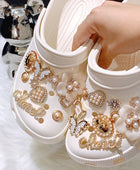 Shoe Charms for Crocs DIY Diamond Pearl Chain Gemstone Decoration Buckle for Croc Shoe Charm Accessories Kids Party Girls Gift B - IHavePaws