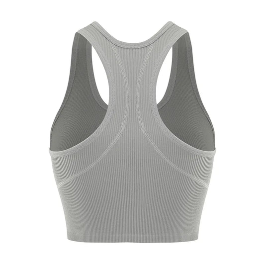 Basic Crop Tops Racerback Yoga Vest Women Gym Seamless Rib Knit Tank Tops Female Bra Without Brassiere Pad - IHavePaws