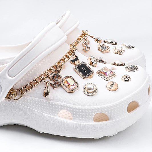 Shoe Charms for Crocs DIY Diamond Pearl Chain Gemstone Decoration Buckle for Croc Shoe Charm Accessories Kids Party Girls Gift - IHavePaws