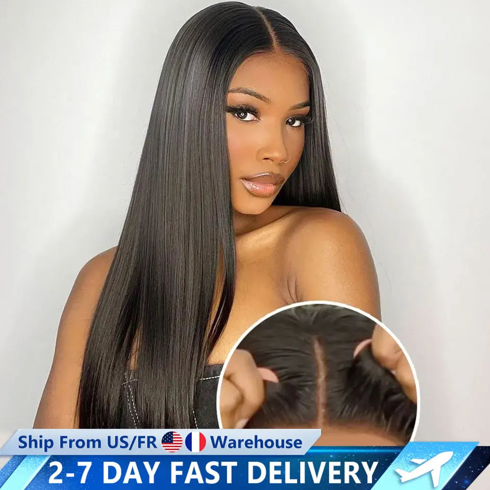 Glueless Straight 6x4 5x5 Lace Closure Pre Cut Lace Wig Brazilian Human Hair Transparent Lace Wigs Easy Wear Glueless Wigs 180%