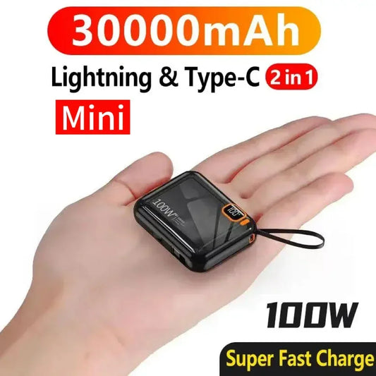 30000mah Portable Power Bank PD100W USB to Type C Cable Two-way Fast Charger Mini Powerbank for iPhone Xiaomi Samsung 2024 New - IHavePaws