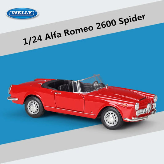 WELLY 1:24 Alfa Romeo 2600 Spider Alloy Sports Car Model Diecast Toy Metal Classic Vehicles Car Model Collection Childrens Gifts Red - IHavePaws