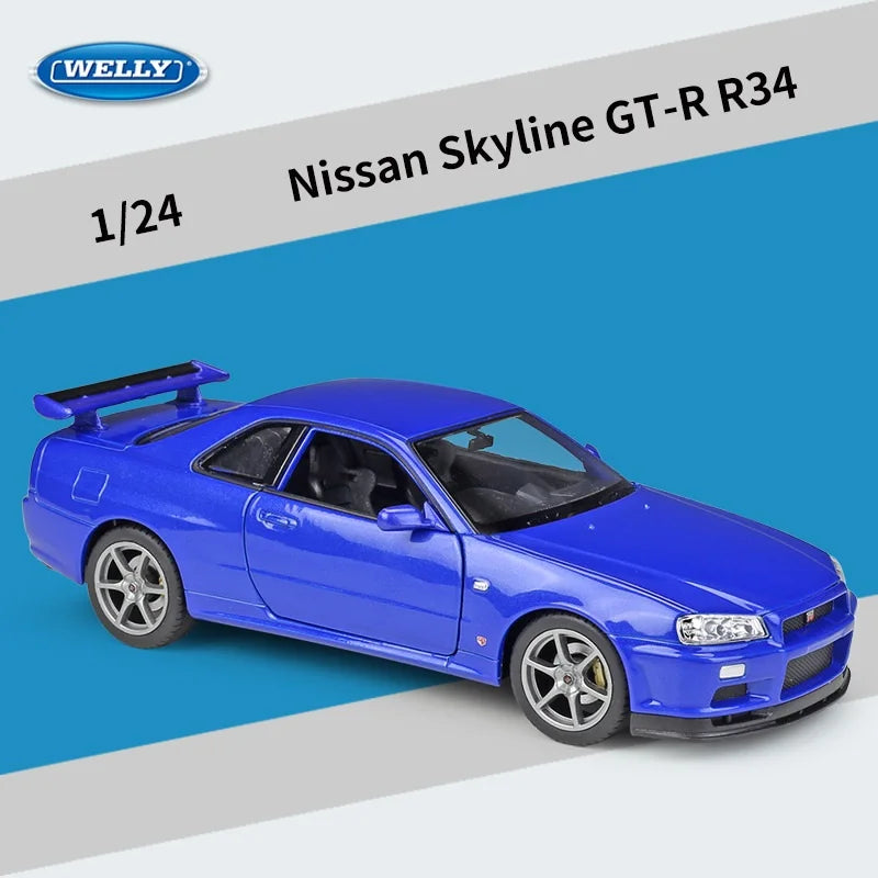 Welly 1:24 Nissan Skyline GTR R34 Alloy Sports Car Model Simulation Diecast Metal Racing Car Model Collection Childrens Toy Gift Blue - IHavePaws