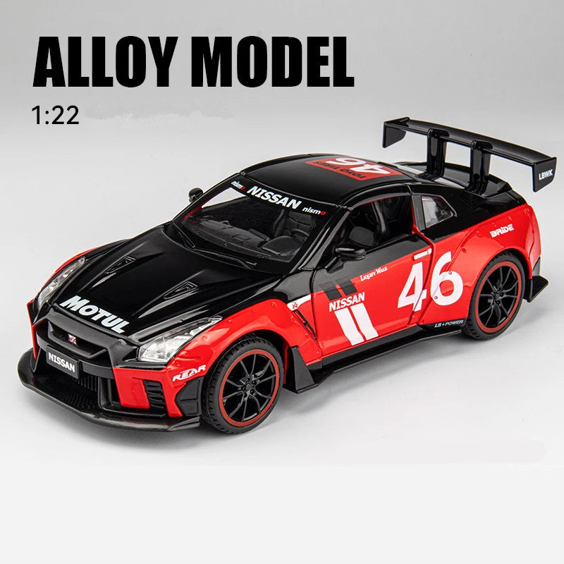 1:24 God Of War Nissan Skyline GTR R34 R35 Alloy Sports Car Model Diecasts Metal Racing Car Model Sound and Light Kids Toys Gift Red A - IHavePaws