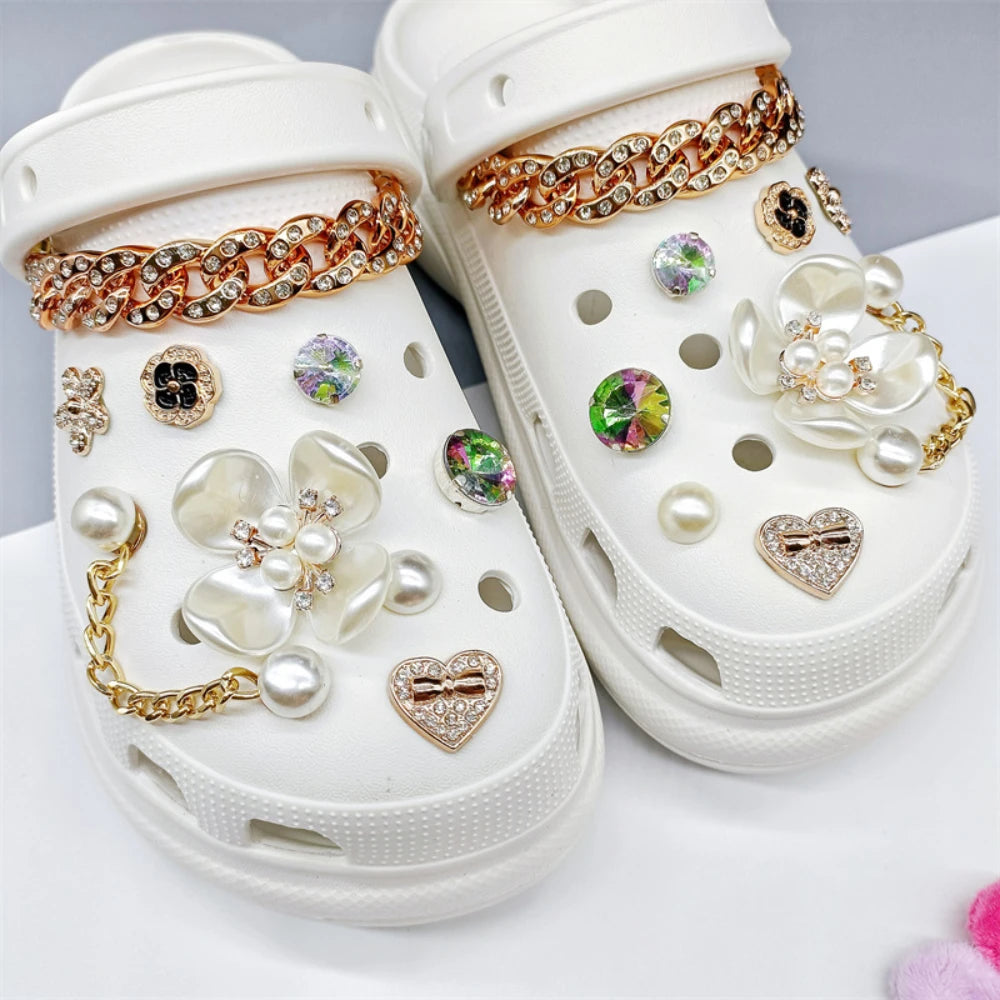 Shoe Charms for Crocs DIY Pearl Metal Chain Detachable Decoration Buckle for Croc Shoe Charm Accessories Kids Party Girls Gift C - IHavePaws