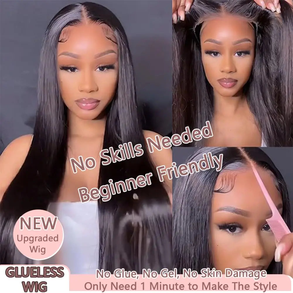 Glueless Straight 6x4 5x5 Lace Closure Pre Cut Lace Wig Brazilian Human Hair Transparent Lace Wigs Easy Wear Glueless Wigs 180%