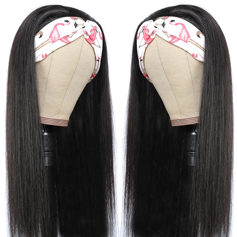 MYLOCKME Women's Headband Wig Human Hair Straight Glueless Brazilian Wigs For Black Women Remy Full Machine Made Fast Delivery