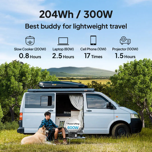 BLUETTI AC2A 300W 204Wh Portable Power Station LiFePO4 Battery Backup Solar Generator 3,000+ Charge Cycles App UPS Camping Life
