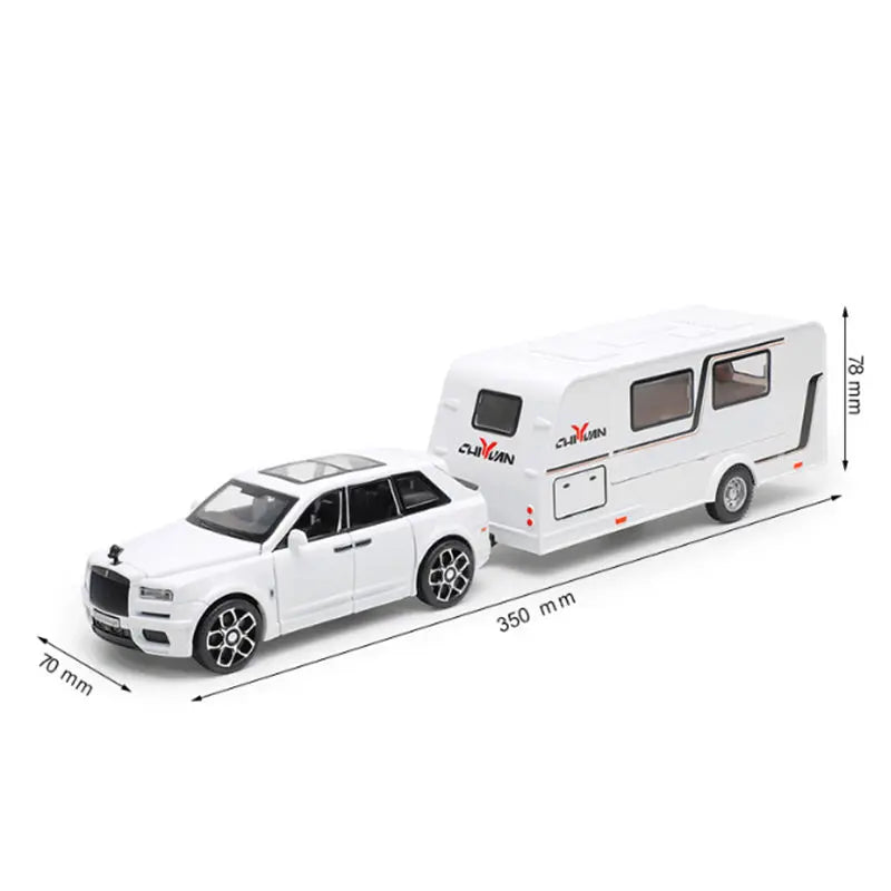 1/32 Alloy Trailer RV Car Model Diecast Metal Recreational Off-road Vehicle Truck Camper Car Model Sound and Light Kids Toy Gift C White - IHavePaws