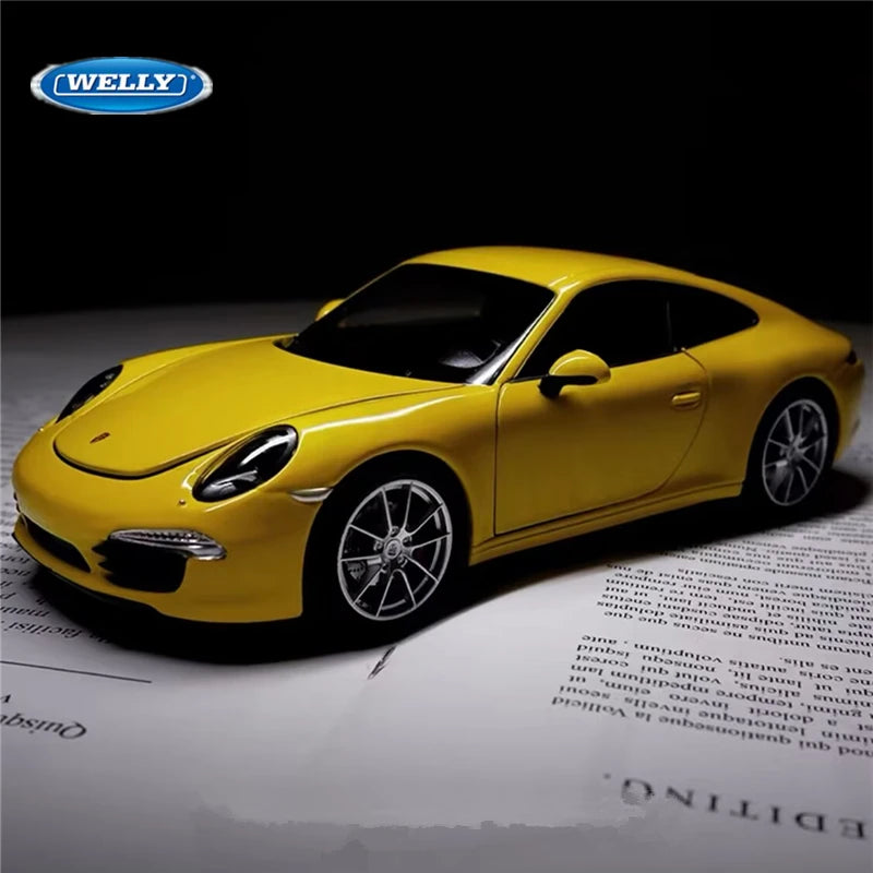 WELLY 1:24 Porsche 911 Carrera S 991 Coupe Alloy Sports Car Model Diecast Metal Toy Vehicles Car Model Simulation Childrens Gift Yellow - IHavePaws